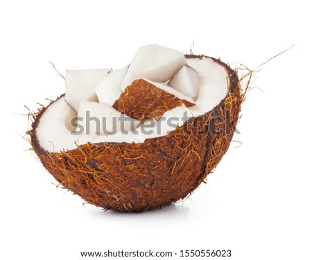 Coco nut halves isolated on white background
