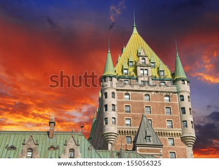 Quebec City, Canada. Wonderful view of Hotel Chateau Frontenac, Magnificence of the Castle.