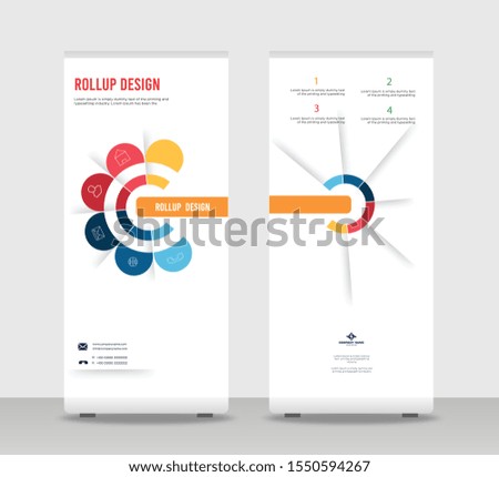 Colorful infographic Abstract Shapes Modern Exhibition Advertising Trend Business Roll Up Banner Stand Poster Brochure flat design template creative concept. White background Roll Up EPS