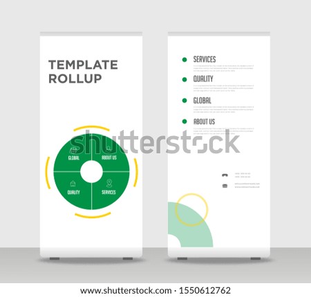 Green round Abstract Shapes Modern Exhibition Advertising Trend Business Roll Up Banner Stand Poster Brochure flat design template creative concept. Green round Roll Up EPS. Presentation Cover