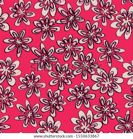 Tropical pink daisy plants and flowers seamless pattern, background Colorful textile fabric print.Isolated vector illustration