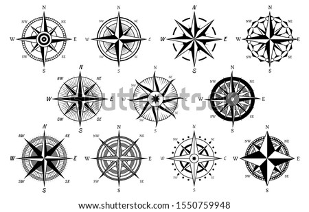 Wind rose. Marine wind roses, compass nautical navigation sailing symbols, geographic map antique vintage elements and tattoo vector science isolated star direction icons