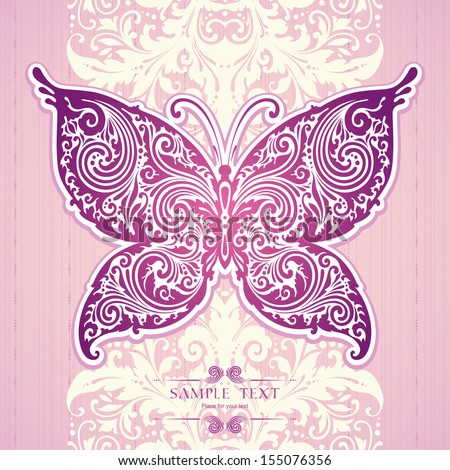Ornamental butterfly on patterned background