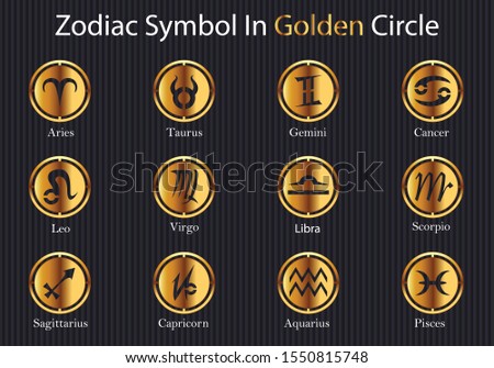 Zodiac Symbol In Golden Circle - Vector