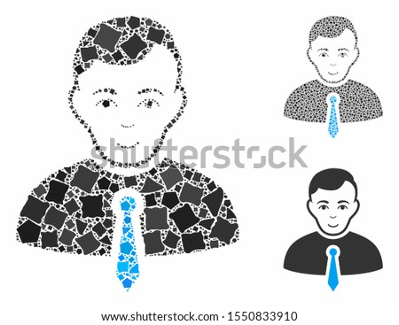 Businessman composition of rugged elements in different sizes and color tinges, based on businessman icon. Vector unequal elements are combined into collage.