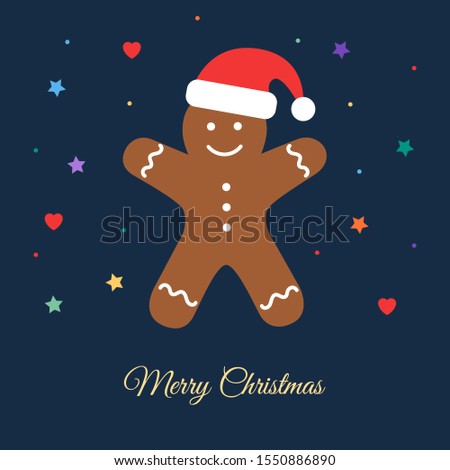 Merry Christmas, Gingerbread Man on a dark background. Vector Festive pattern.