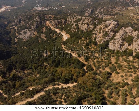 Top view of the mountain road. Aero photography. Crete, Greece