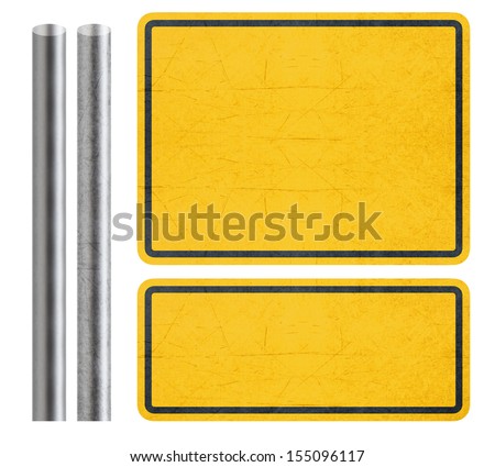 Blank Yellow Sign with metal bar, isolated in white with clipping path.