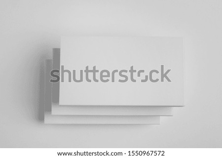 Blank business cards on white background, top view. Mock up for design