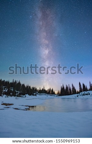 Milky Way At Mount Rainier National Park Over Snowy Tipsoo Lake