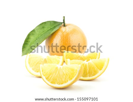 Sweet Orange Fruit with leaves and orange sliced .