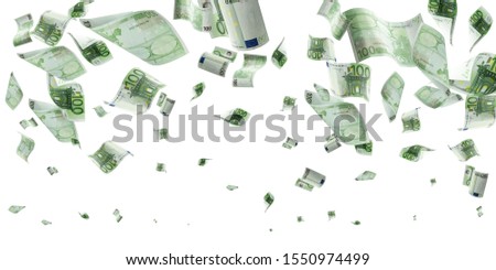 Banknote european cash. Falling money on whote isolated background.