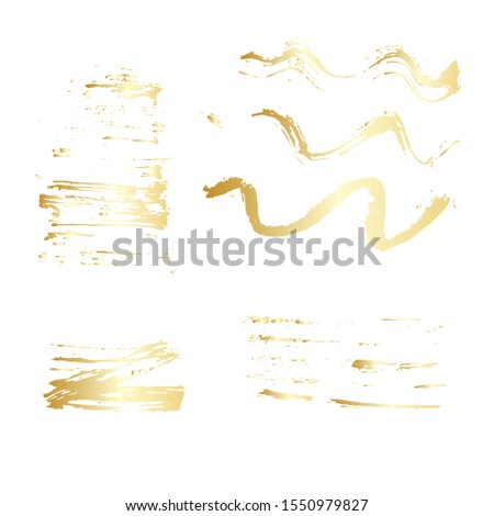 Vector illustration with set of grunge artistic think abstract brush strokes. Empty gold gradient shapes, wawe design elements, for frames. Backgrounds for text or quote. EPS8