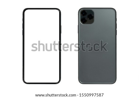 Isolated new mobilephone with blank screen for copyspace Royalty-Free Stock Photo #1550997587