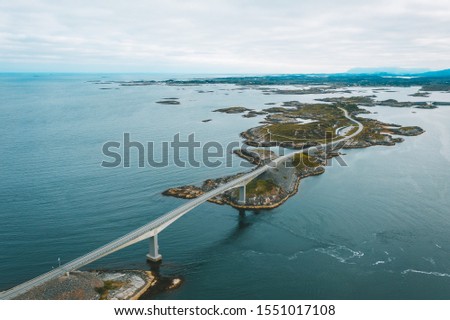 Drone aerial view of Atlantic Ocean Road or the Atlantic Road (Atlanterhavsveien), Norway
