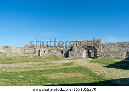 Rozafa castle located in north Albania on the city of Shkodra. picture taken in the castle showing the stone walls 