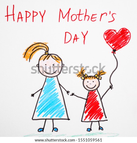 Handmade greeting card for Mother's Day and pencil, top view