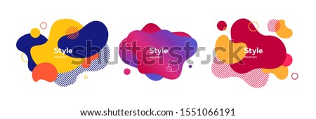 Set of flowing geometric abstract badges. Geometric colored forms and lines. Gradient abstract banners with flowing liquid shapes. Trendy design for banners, flyers, presentation slides