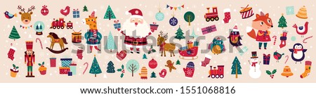 Big Christmas collection in vintage style with traditional Christmas and New Year elements
