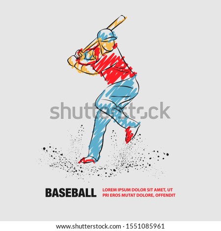 Baseball player with a bat. Vector outline of Baseball player with scribble doodles.