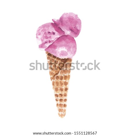 Watercolor ice cream clip art Great for cook book illustration, scrapbooking, menu, Valentines day greeting card. Pink, white and brown colors