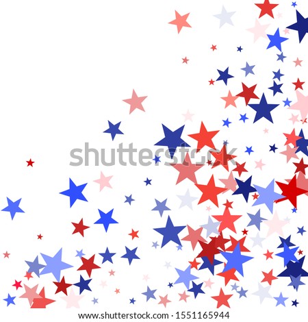 American Independence Day red blue white stars vector backgound. USA flag colors patriotic July 4th wallpaper. Flying stars confetti american symbols. Independence day celebration design.