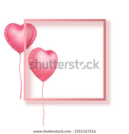 Greeting card with balloons in the shape of Hearts, pale pink colors, can be used like greeting card for Valentines day, Vector EPS 10 format