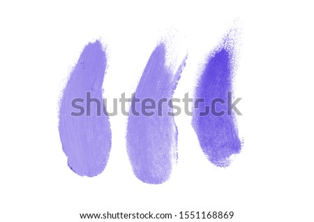 Smear and texture of lipstick or acrylic paint isolated on white background. Stroke of lipgloss or liquid nail polish swatch smudge sample. Element for beauty cosmetic design. Violet color