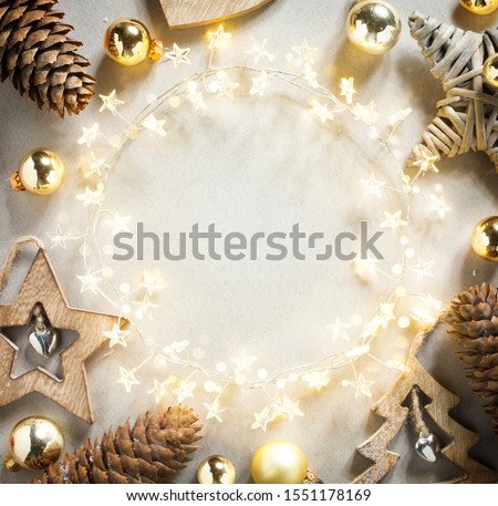 Abstract Christmas Tree Holiday Light garland and Christmas Decoration on White Background; Banner frame backdrop
