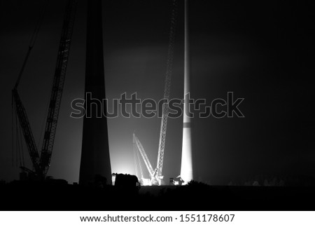 wind turbine assembly in the night