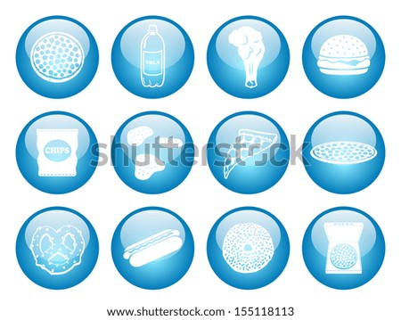Junk Food Icon Set with Glass Button Icons