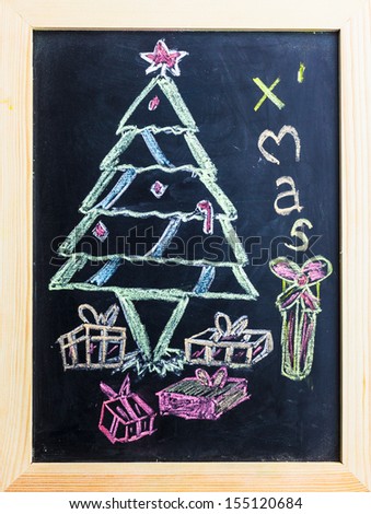 Christmas tree draw on black board.