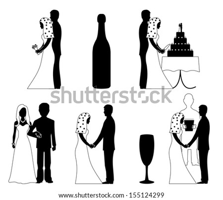 wedding silhouette set vector