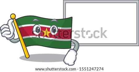 happy flag suriname with the cartoon thumbs up with board