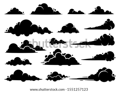 Cloud vector graphic design. A set of clouds illustration in the sky in black silhouette.
