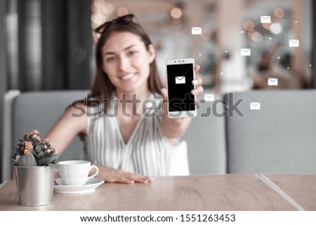 Woman hand using smart phone, Contact us connection concept, email, mail, call