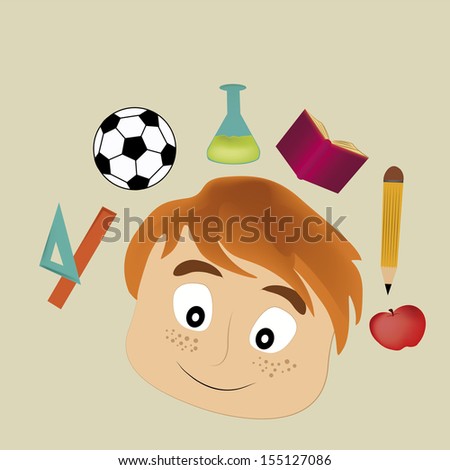 a blond boy with some stuff related to school