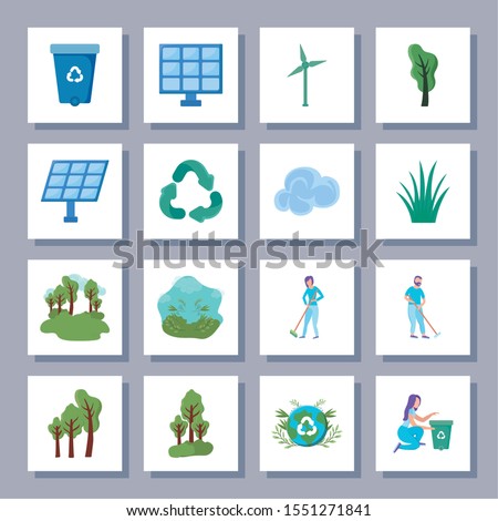 set of icons renewable energy on white background vector illustration design
