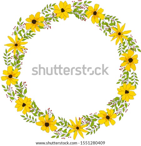 Flowers of rudbeckia for gift cards. Garland flowers of rudbeckia vector  hand draw celebrate holiday. Vector hand draw  Illustration EPS10.