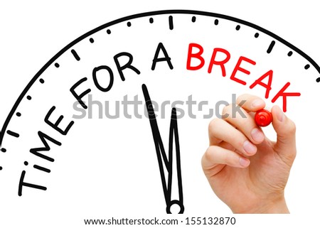 Hand writing Time for a Break concept with red marker on transparent wipe board. Royalty-Free Stock Photo #155132870