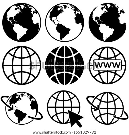 Earth vector icons set, logo isolated on white background.Globe earth vector
