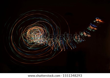 The photo. Abstraction formed by traces of circular motion of light sources in the dark.