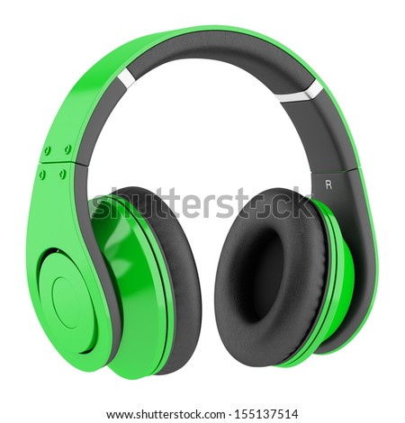 green and black wireless headphones isolated on white background