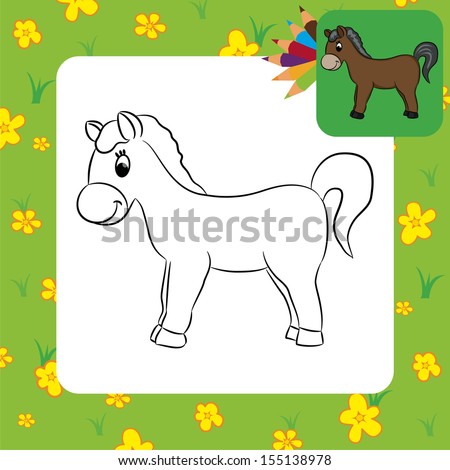 Cartoon horse. Coloring page. Vector illustration.