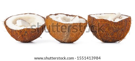 Coconut pieces pile isolated on white background