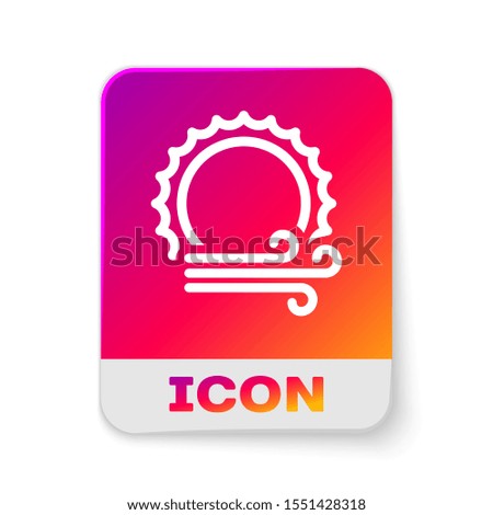 White Wind and sun icon isolated on white background. Windy weather. Rectangle color button. Vector Illustration