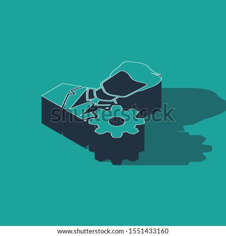 Isometric Profile settings icon isolated on green background. User setting icon. Profile Avatar with cogwheel. Account icon. Male person silhouette.  Vector Illustration