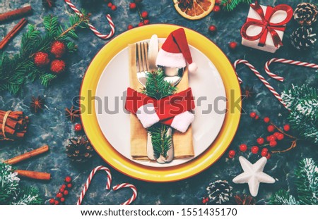 Christmas background. Table setting. Selective focus Holiday Food