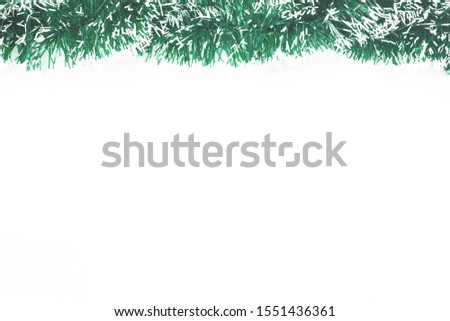 Christmas Background with ribbon Fir Branches and Snowflakes, Merry Christmas greeting idea composition above white blank copy space for happy holiday, new year, Thanksgiving or Black Friday concept