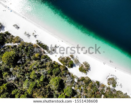 Drone shot  over Lake McKenzie main beach on Fraser Island